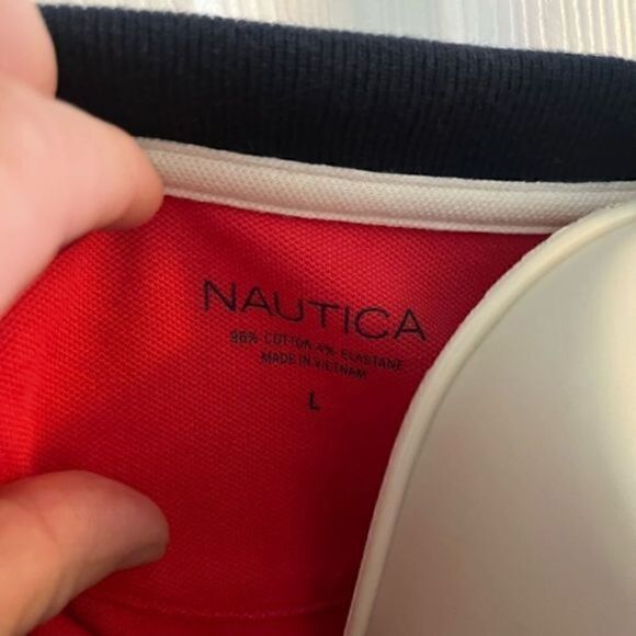 Vintage Nautica Polo. Red with navy trim. Size L. Fits like Medium - Picture 3 of 5